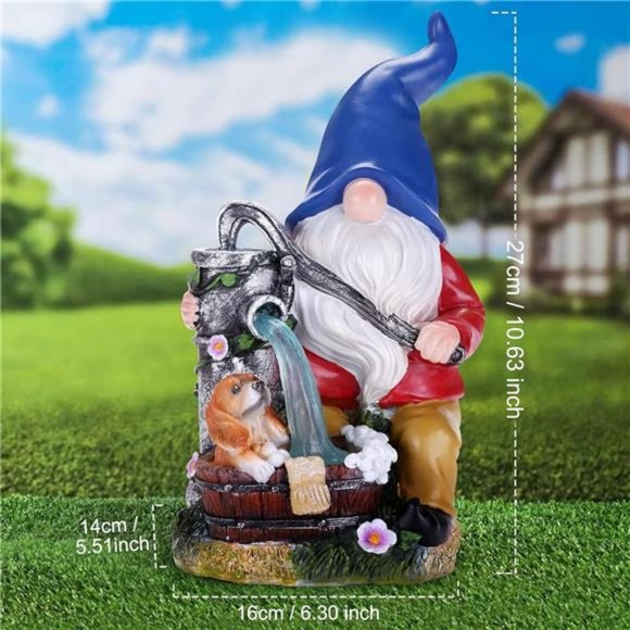 Garden Gnome Statue, Gnome Decoration for Yard with Blue Solar Light, Patio Yard - Picture 3 of 7